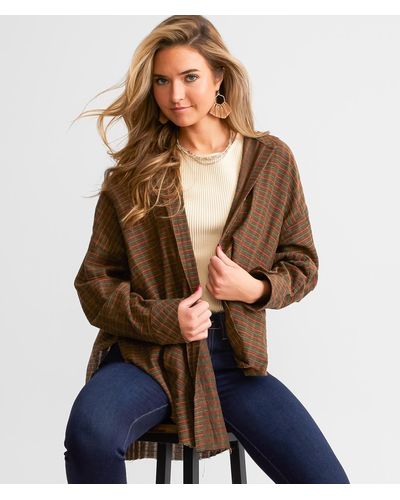 Gilded Intent Plaid Hooded Shirt - Brown