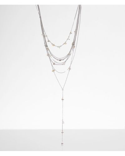 BKE Tiered Stone Charm Y-necklace - White