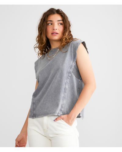 Gilded Intent Crochet Inset Muscle Tank Top - Gray