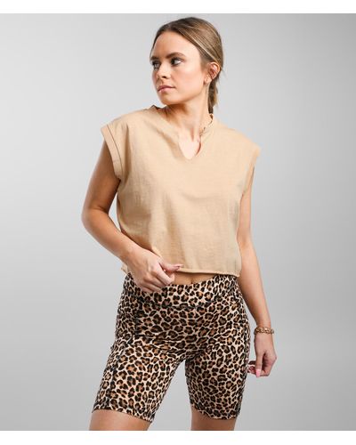 Gilded Intent Cropped Cap Sleeve T-shirt - Brown