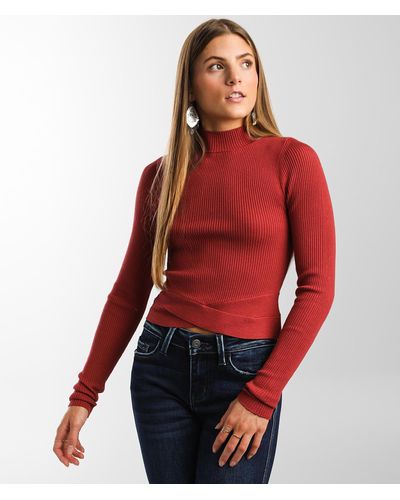 BKE Fitted Cut-out Hem Sweater - Red