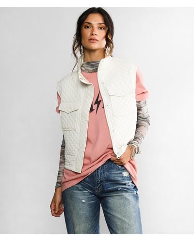 BKE Quilted Lightweight Cropped Vest - Natural