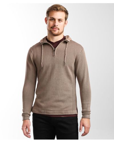 BKE Washed Quarter Zip Hooded Sweater - Brown