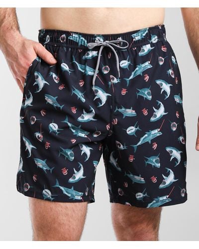 Saxx Underwear Co. Oh Buoy Shark Stretch Swim Trunks - Blue