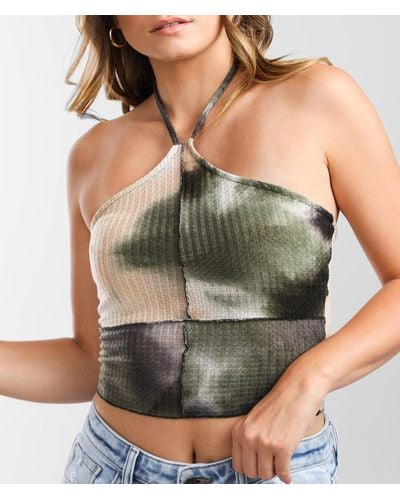 Gilded Intent Waffle Knit Halter Tank Top - Green