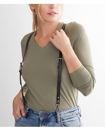 Free People Hold Me Up Leather Suspenders - Green