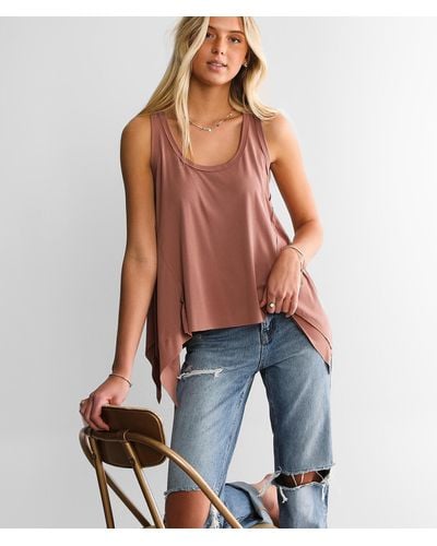 BKE Flowy Ribbed Tank Top - Red