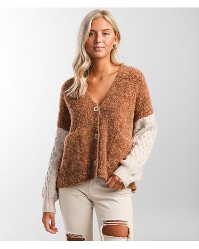Gilded Intent Fuzzy Knit Cardigan Sweater - Brown