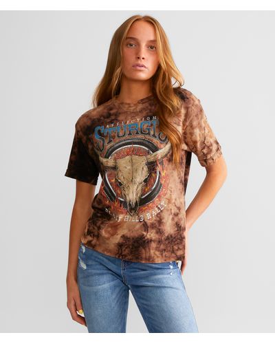 Affliction American Customs Sturgis Cowskull T-shirt - Brown