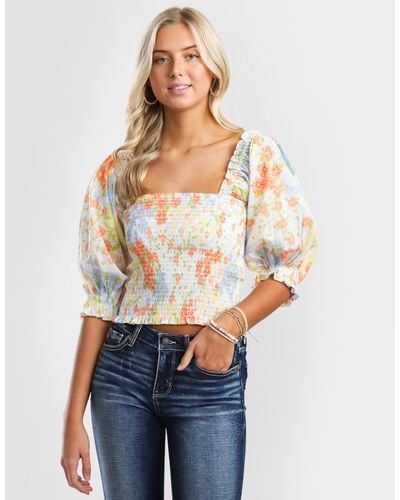 Billabong Feeling Groovy Floral Cropped Top - White