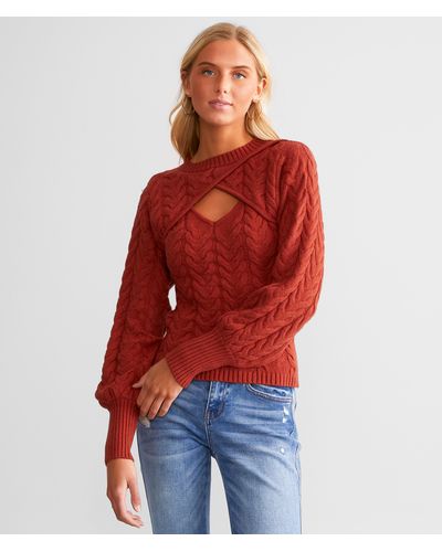 BKE Keyhole Cable Knit Sweater - Red