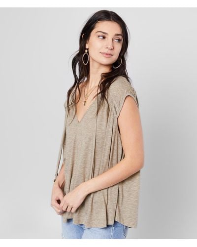 Miss Me Heathered Knit V-neck Top - Brown