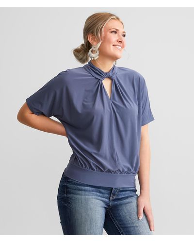 Buckle Black Twisted Front Top - Blue