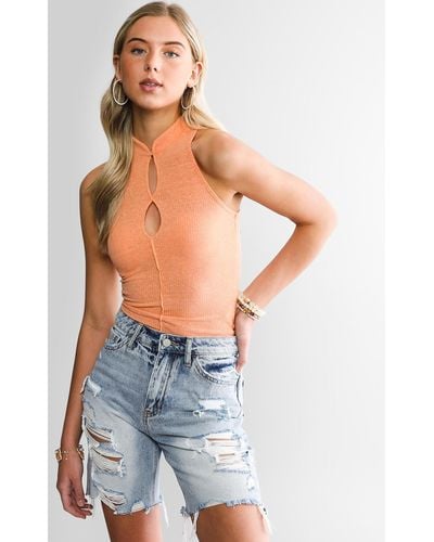 Gilded Intent High Neck Ribbed Tank Top - Orange