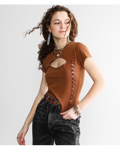 Gilded Intent Cut-out Washed T-shirt - Brown