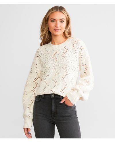 BKE Rhinestone Pointelle Sweater - White