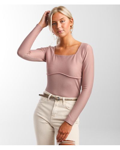 Gilded Intent Ribbed Square Neck Top - Purple