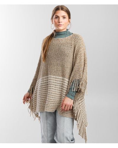 Angie Chenille Striped Sweater Poncho - One Size - Natural