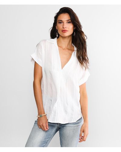 Buckle Black Collared Blouse - White