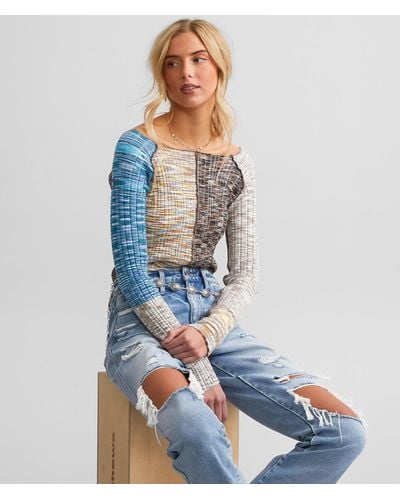 Gilded Intent Ribbed Color Block Top - Blue