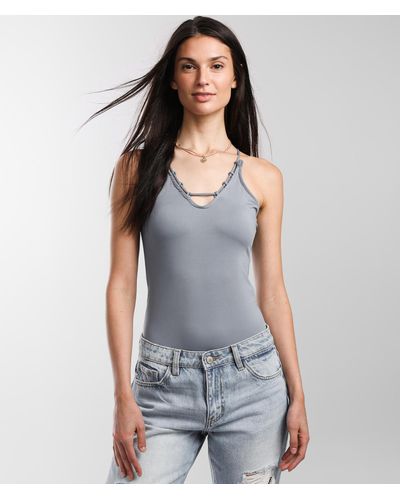 BKE Crepe Knit Fitted Bodysuit - Gray