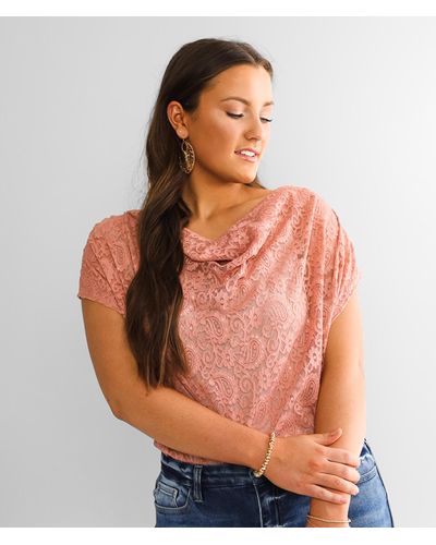 BKE Cowl Neck Lace Top - Pink