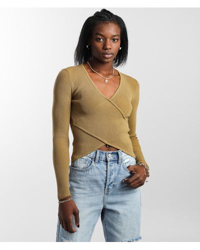 Gilded Intent Ribbed Surplice Cropped Top - Green
