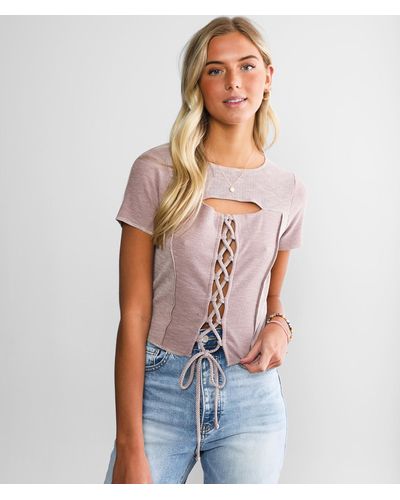 Gilded Intent Washed Cut-out Top - Purple