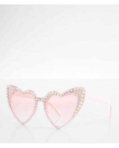BKE Glitz Heart Sunglasses - Pink