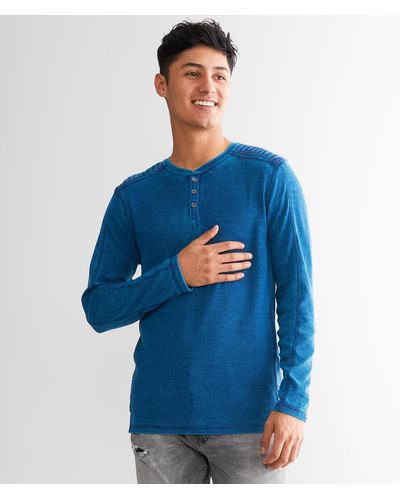 Buckle Black Washed Thermal Henley - Blue