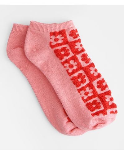 BKE Fuzzy Floral Socks - Red