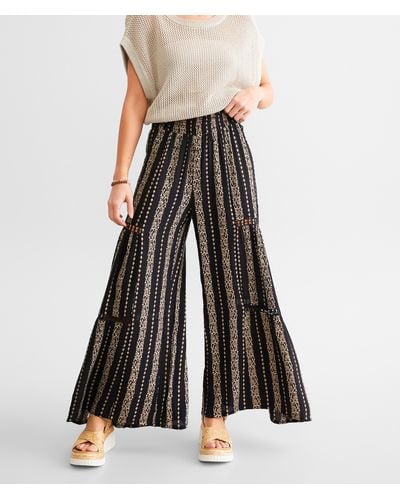 Angie Floral Striped Beach Pant - Black