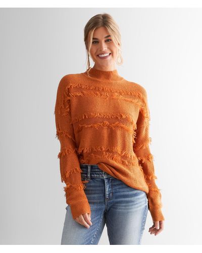 BKE Fringe Mock Neck Sweater - Orange