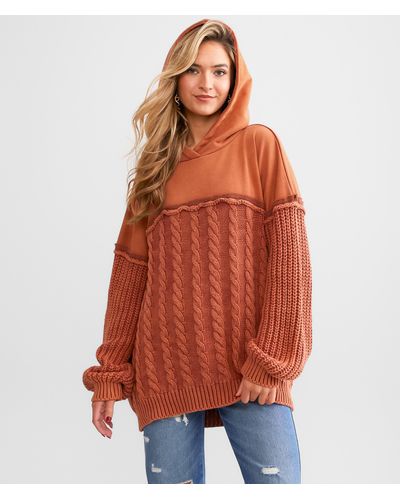 Gilded Intent Cable Knit Hooded Sweater - Orange