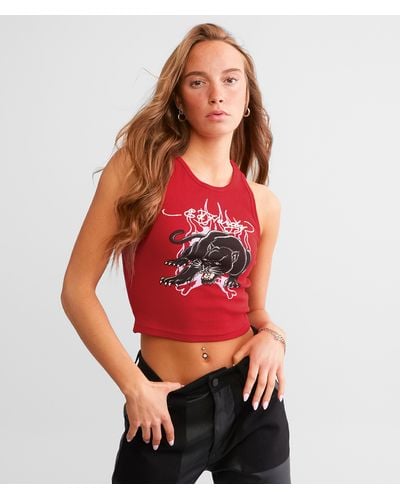 Ed Hardy Panther Flame Cropped Tank Top - Red