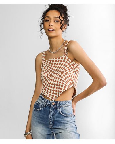 Gilded Intent Checkered Tank Top - Brown