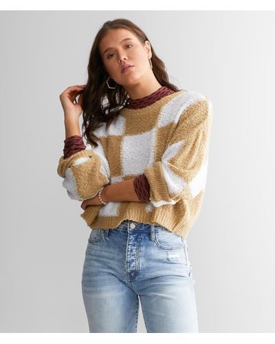 Gilded Intent Checkered Boxy Cropped Sweater - Blue