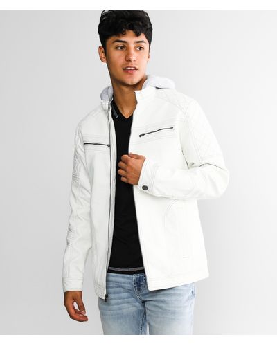 Buckle Black Faux Leather Hooded Jacket - White
