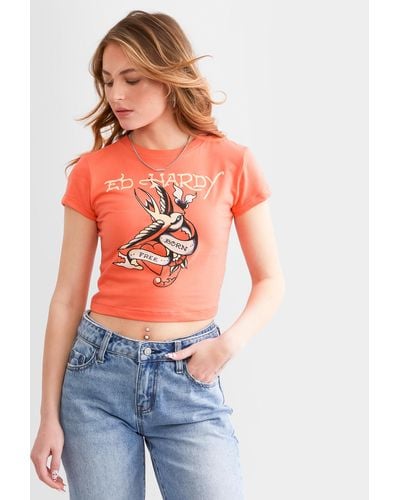 Ed Hardy Swallow Cropped Baby T-shirt - Red