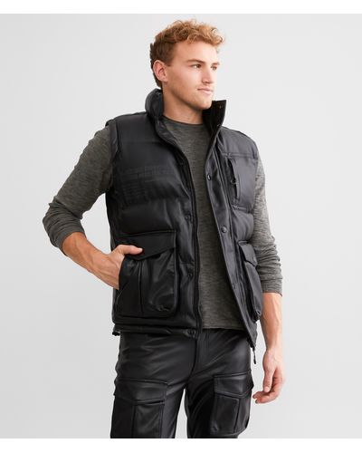 Smoke Rise Faux Leather Puffer Vest - Black