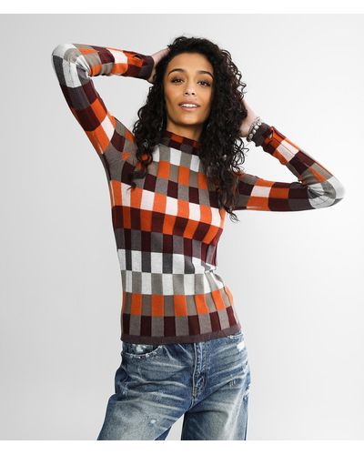 Gilded Intent Mock Neck Checkered Sweater - Multicolor