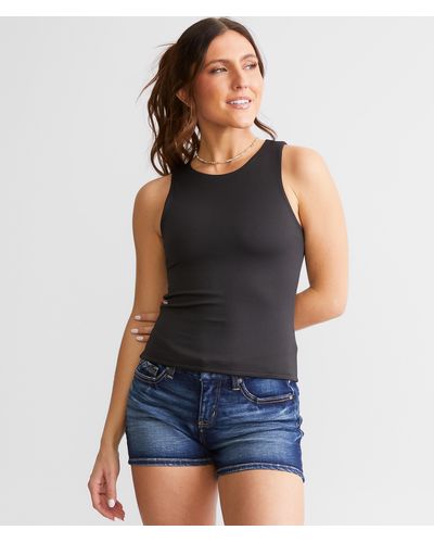 Buckle Black Shaping & Smoothing High Neck Ribbed Tank Top - Blue
