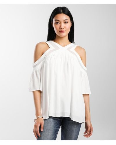 Buckle Black Woven Cold Shoulder Top - White