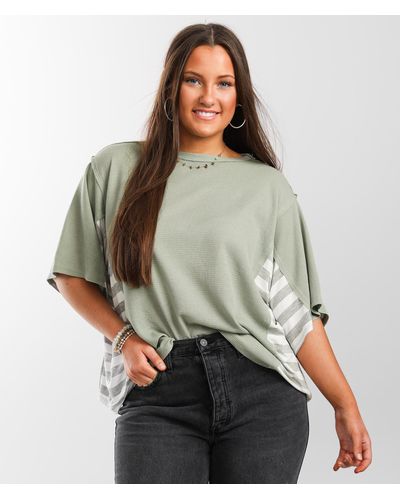 BKE Pieced Waffle Knit Top - Green