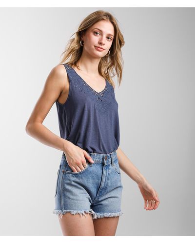 Daytrip Embroidered Crochet Tank Top - Blue