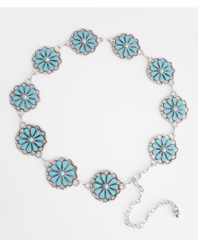 BKE Turquoise Flower Chain Belt - Blue