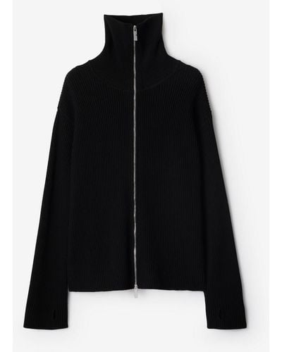 Burberry Wool Blend Zip Sweater - Black