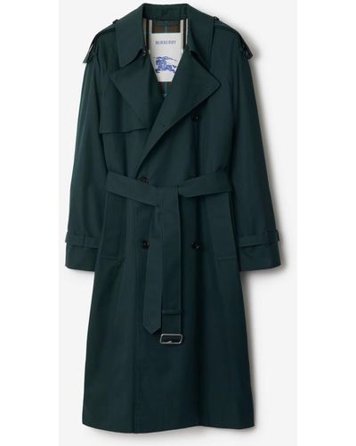 Burberry Long Cotton Blend Trench Coat - Green