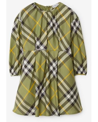Burberry Pleated Check Cotton Dress - Green