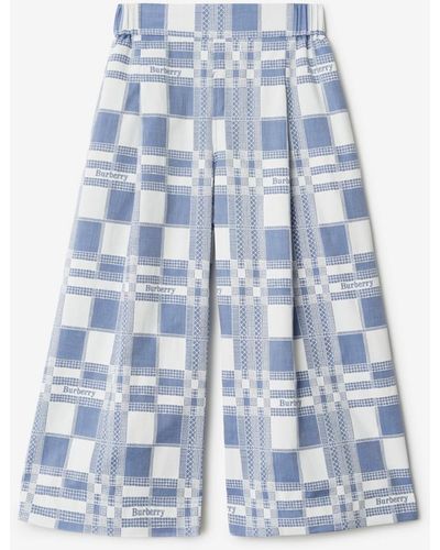 Burberry Check Cotton Trousers - Blue